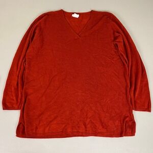 east5th‎ Sweater Women's Plus Size 2X Red V Neck Long Sleeve Knit 100% Acrylic